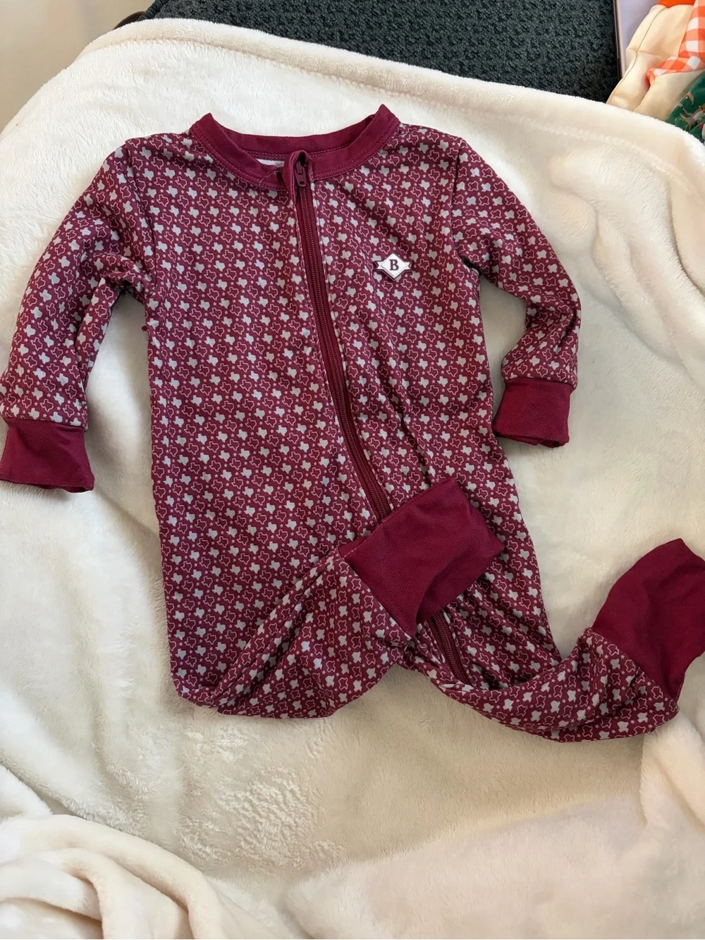 BURLEBO Maroon TX Zip Footie